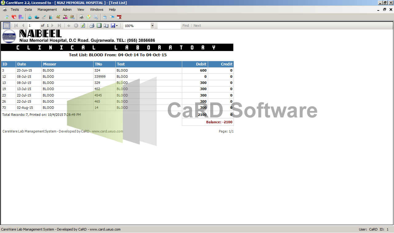 lab patient test management software screenshot